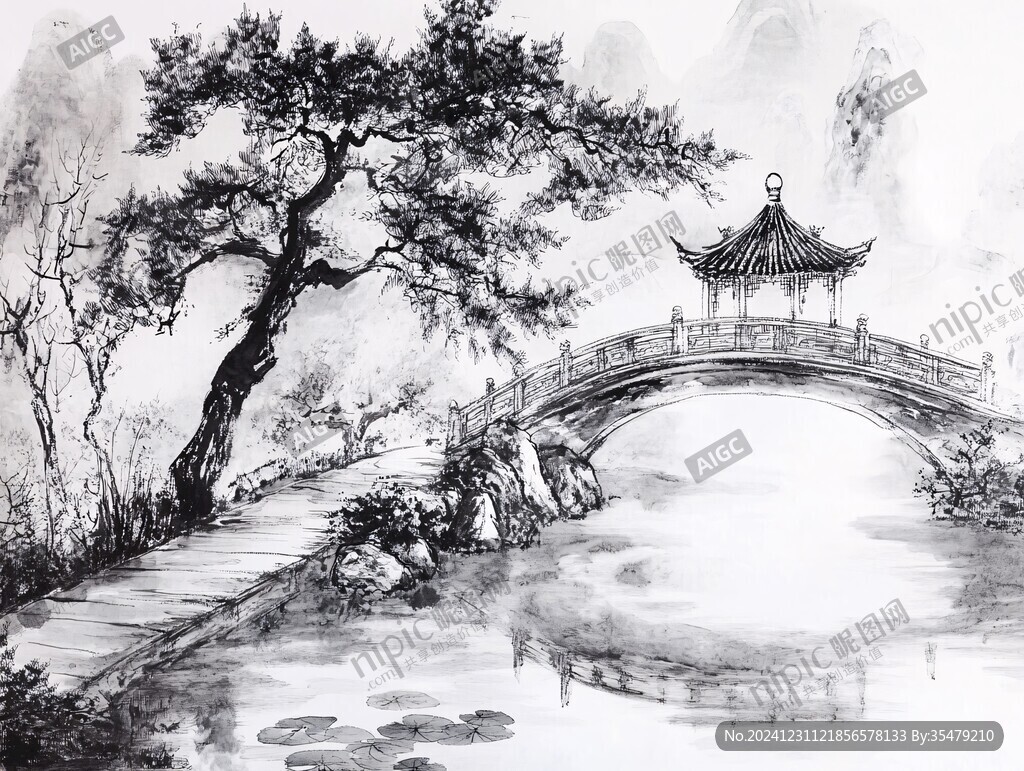 亭臺水墨畫