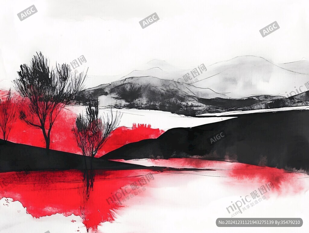 抽象水彩山水畫