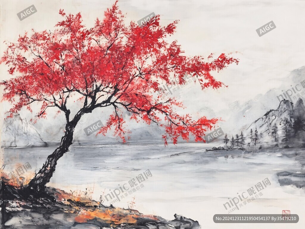 紅楓配山水