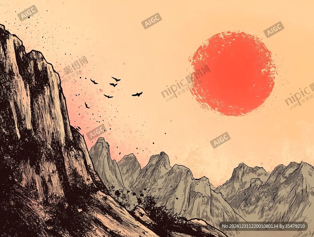 紅日水墨山水