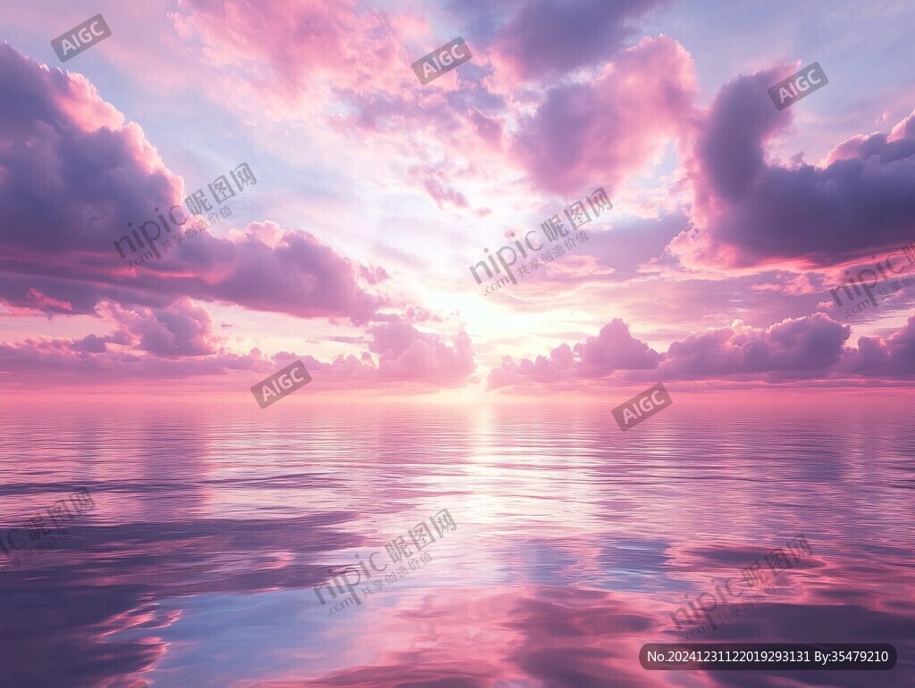 晚霞白云海水