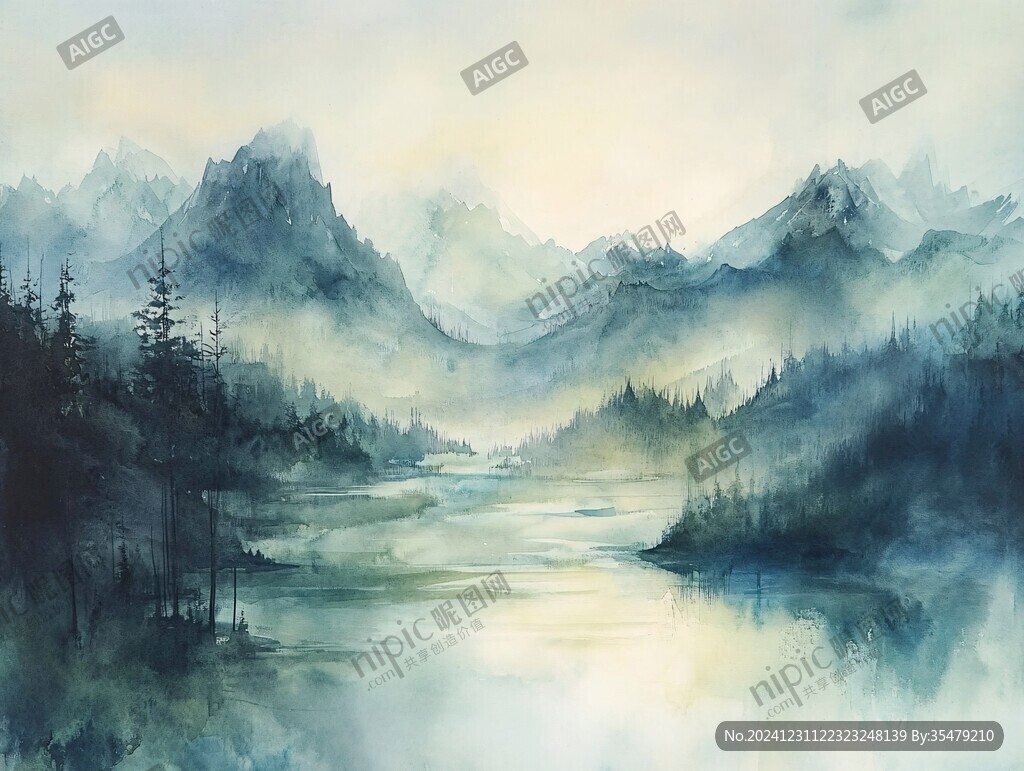 山湖插畫