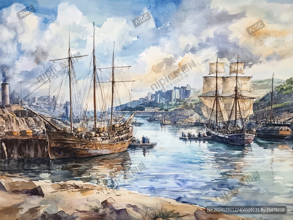 港灣油畫