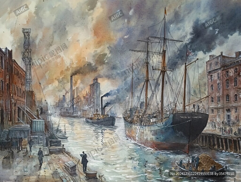 港灣油畫