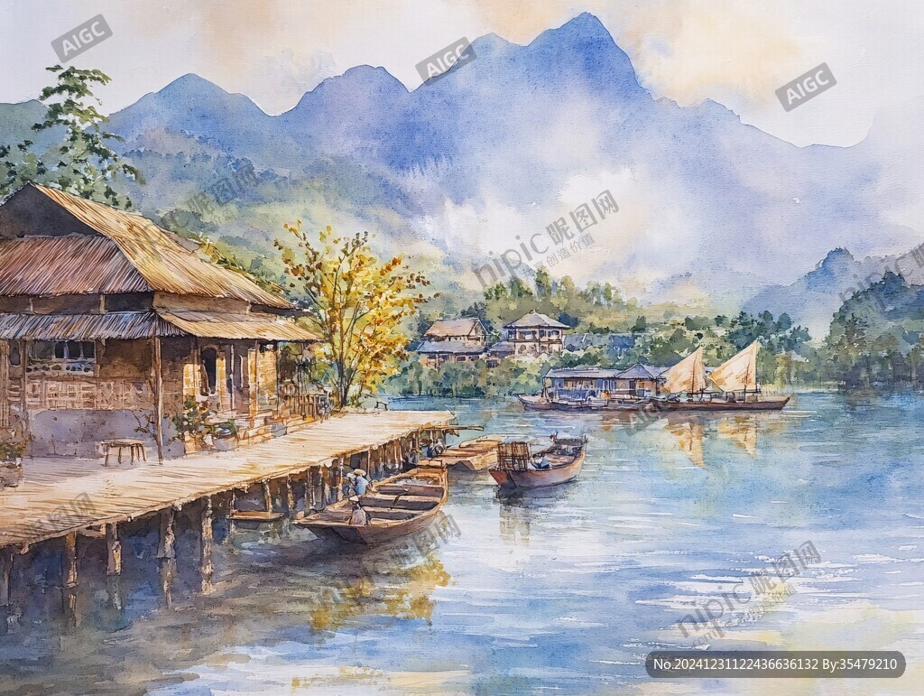 云水謠水彩彩繪插畫