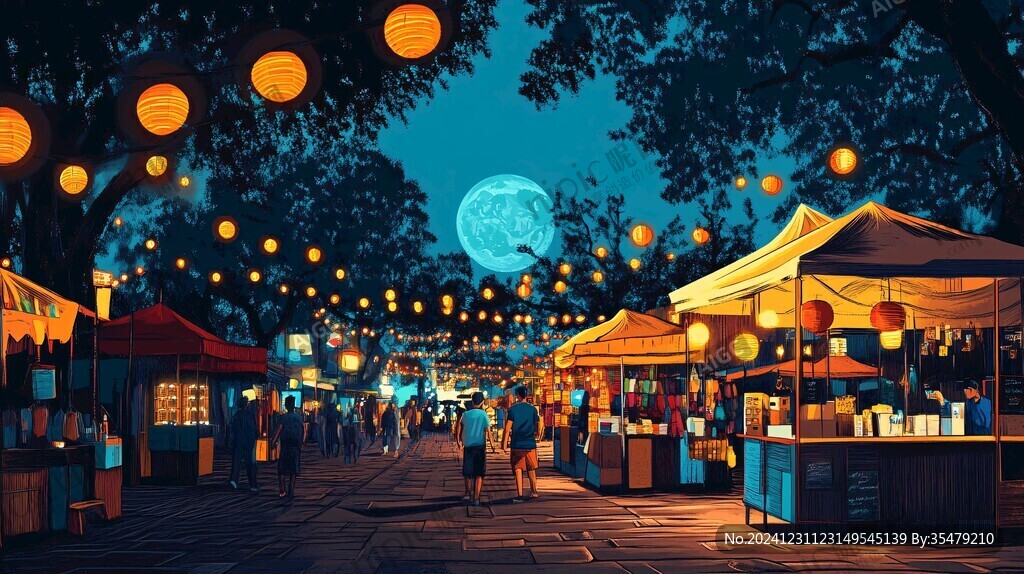 手繪夜市場景