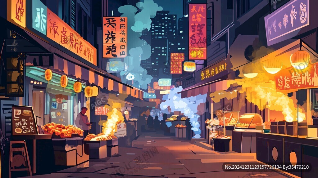 小吃街插畫