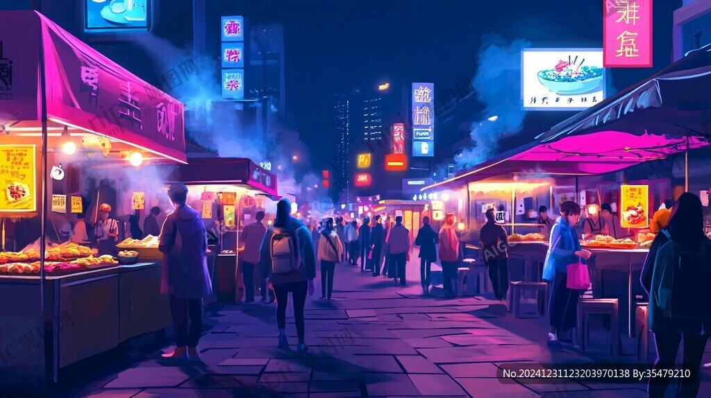 小吃街插畫