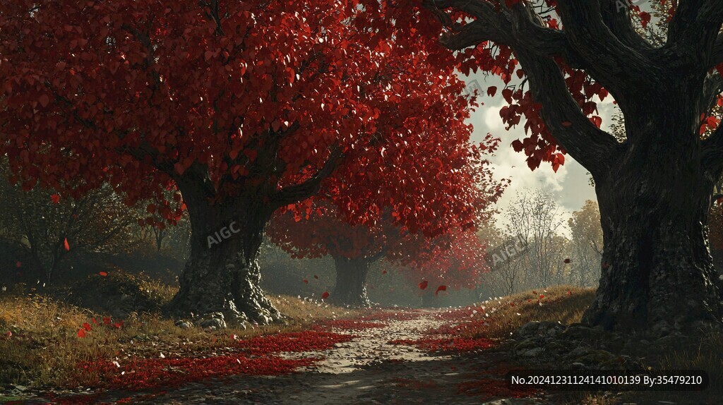 紅楓樹油畫