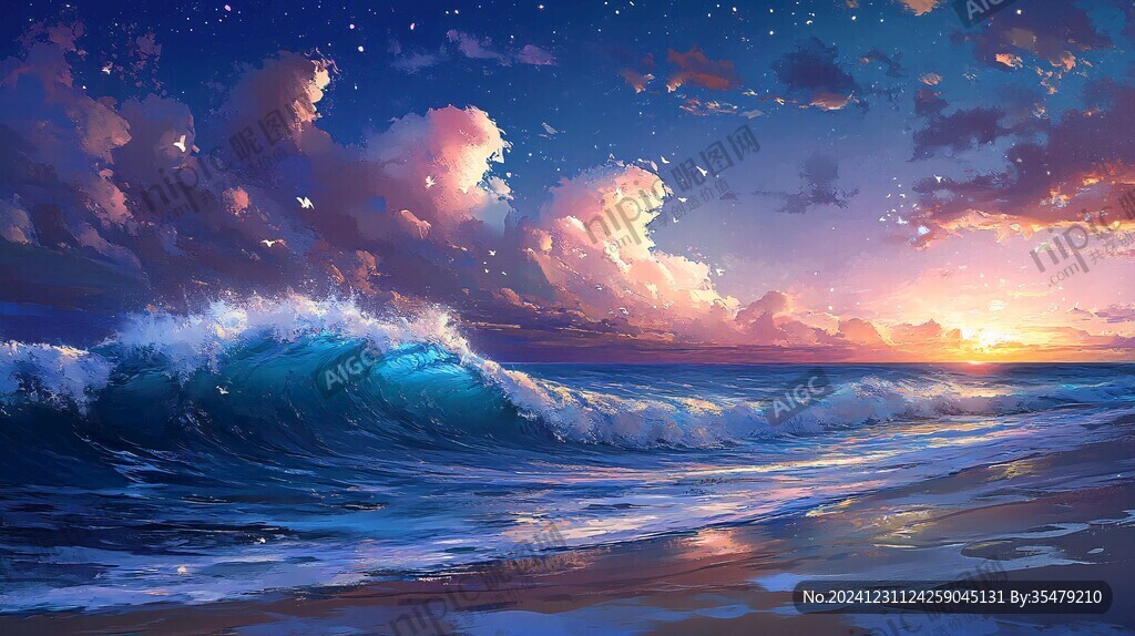 海邊落日插畫