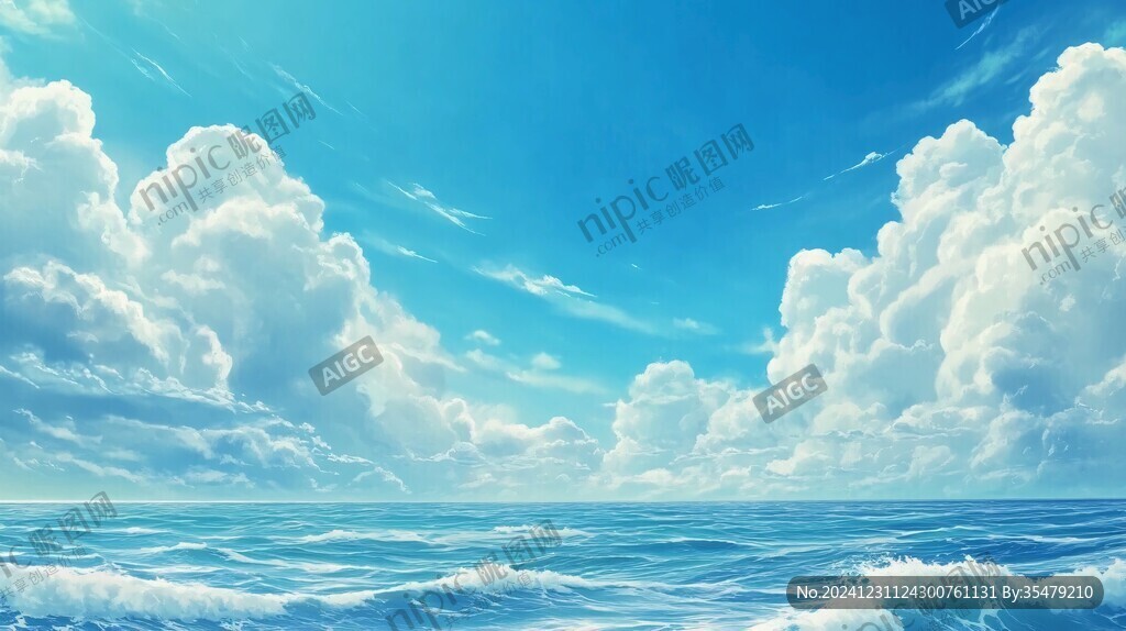 手繪藍天大海