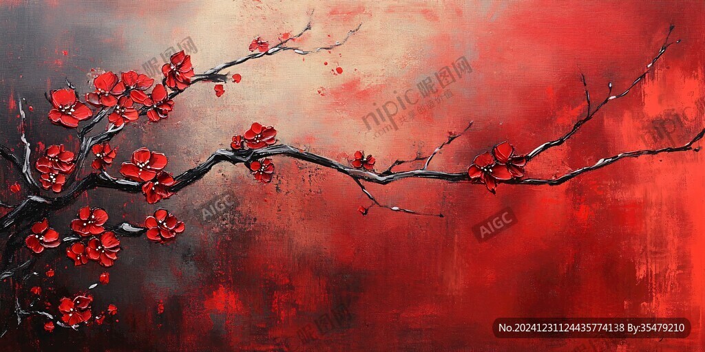 油畫梅花