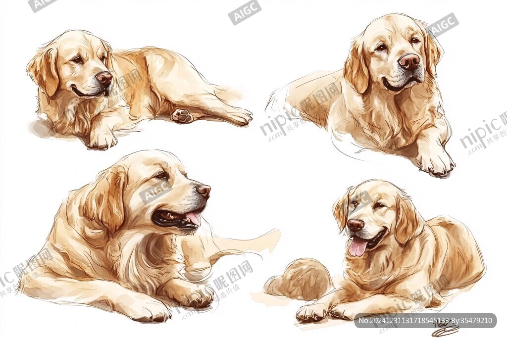 手繪金毛犬