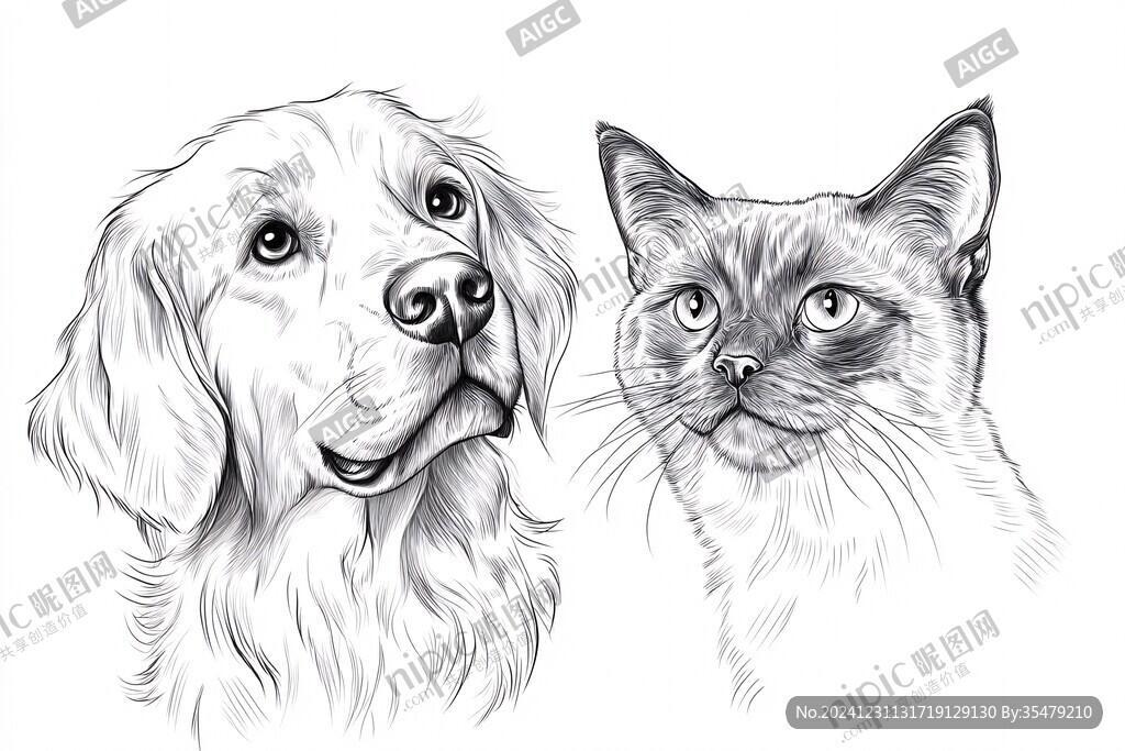 手繪素描狗狗