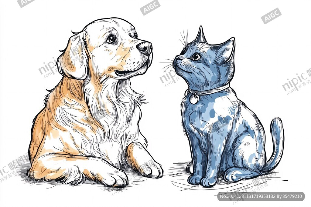 手繪金毛犬
