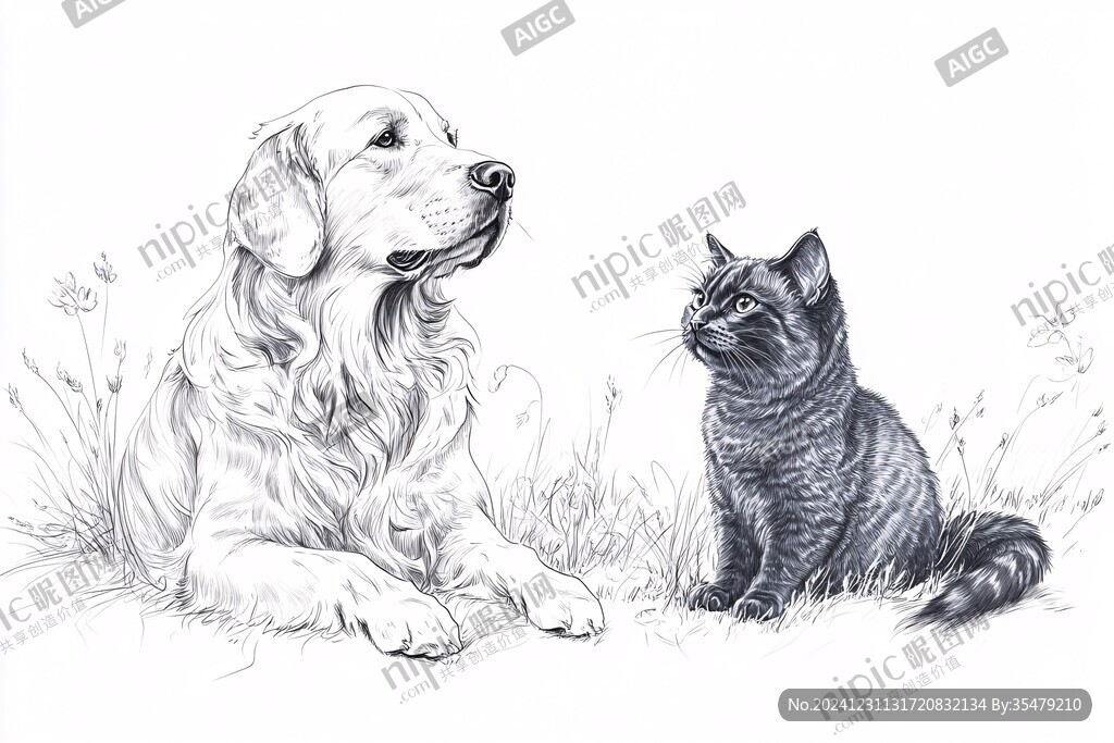 手繪素描狗狗