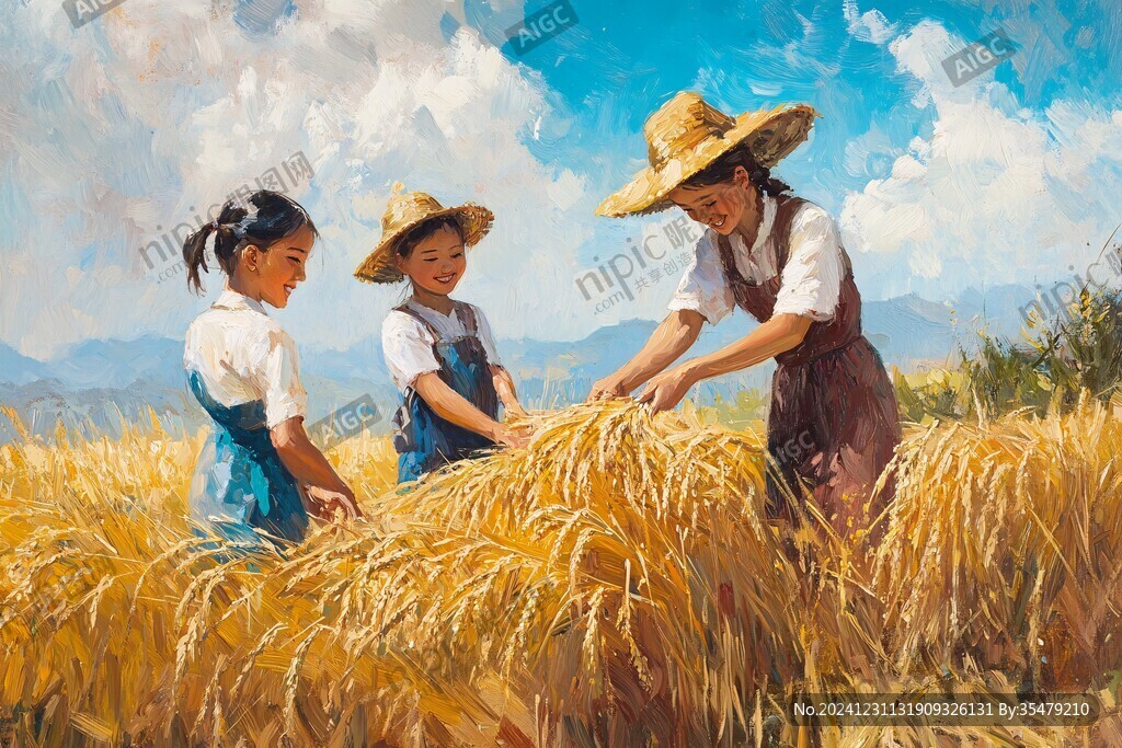 割稻少女
