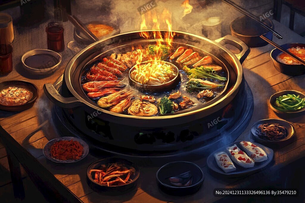 圍爐插畫