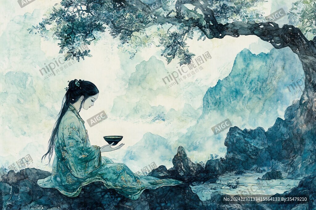 古風美女喝茶品茶