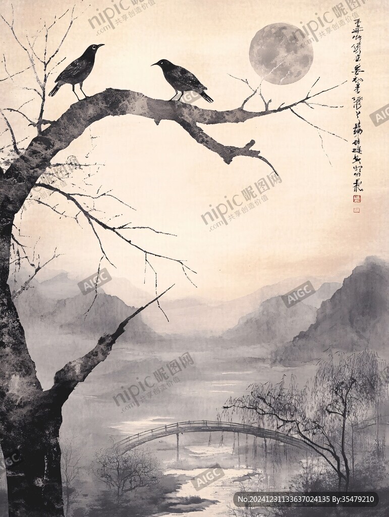 月下花鳥畫