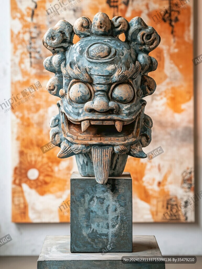 泥塑獸頭