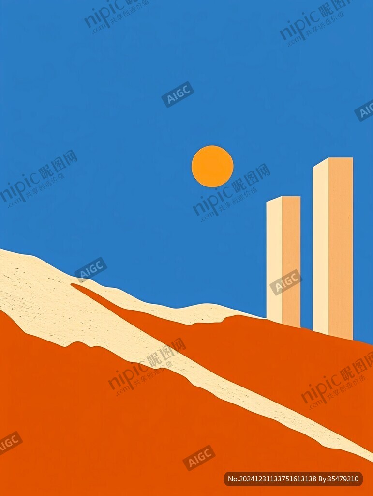 日落建筑插畫