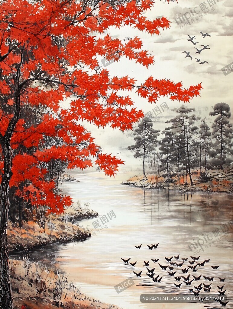紅葉山水掛畫(huà)壁畫(huà)