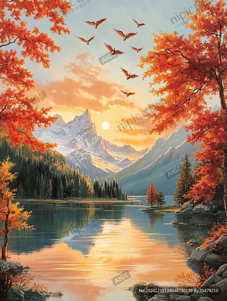 唯美秋天風(fēng)景油畫