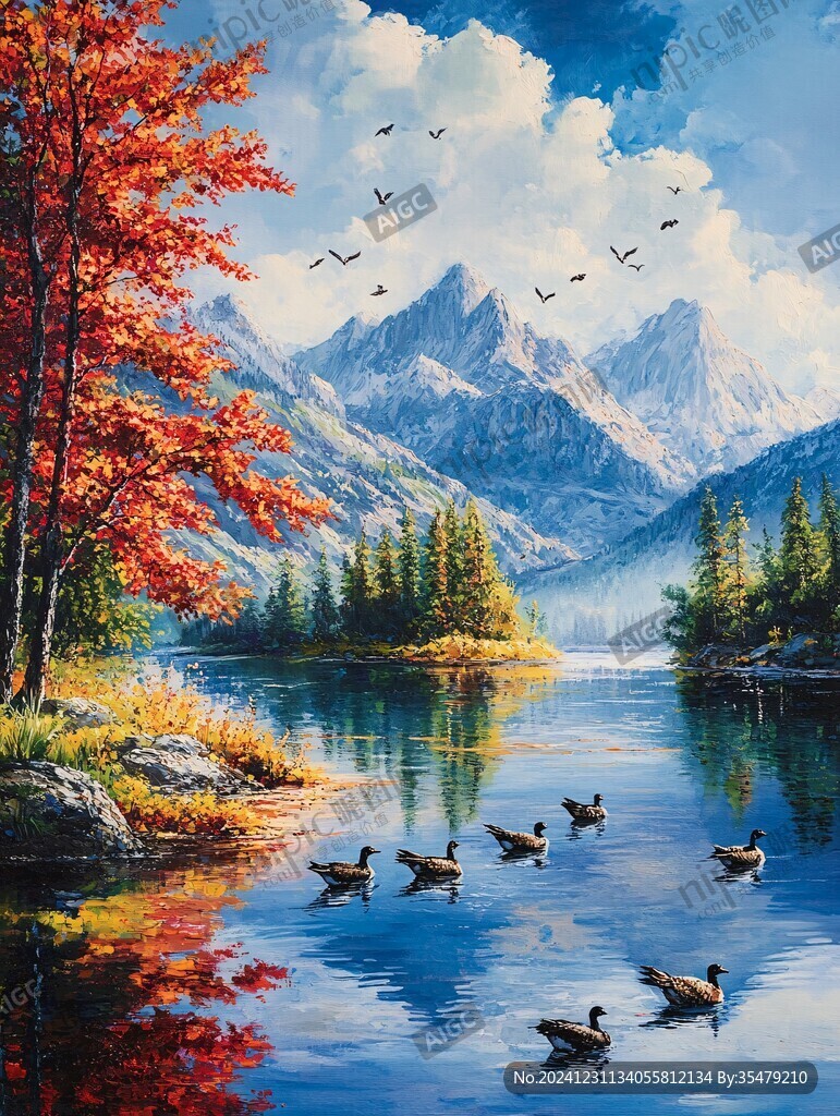 唯美山水油畫