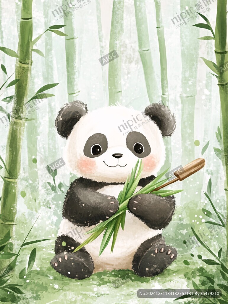 熊貓竹筍插畫