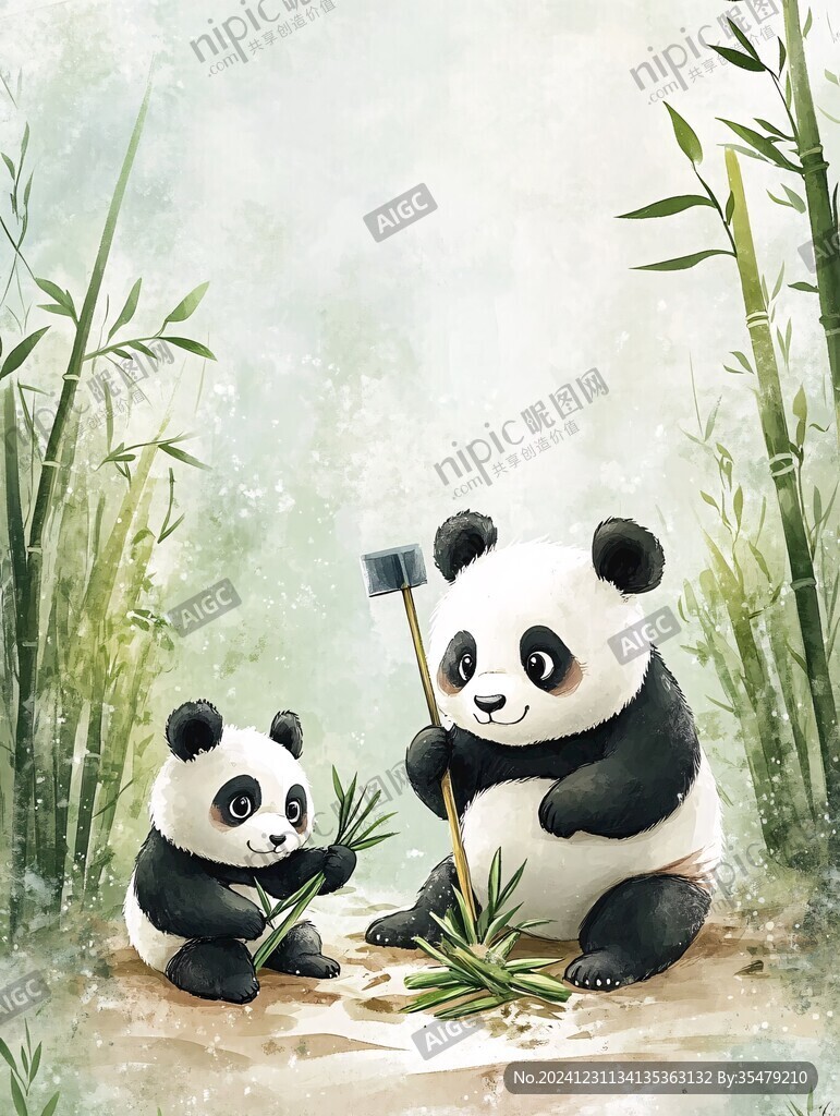 熊貓竹筍插畫