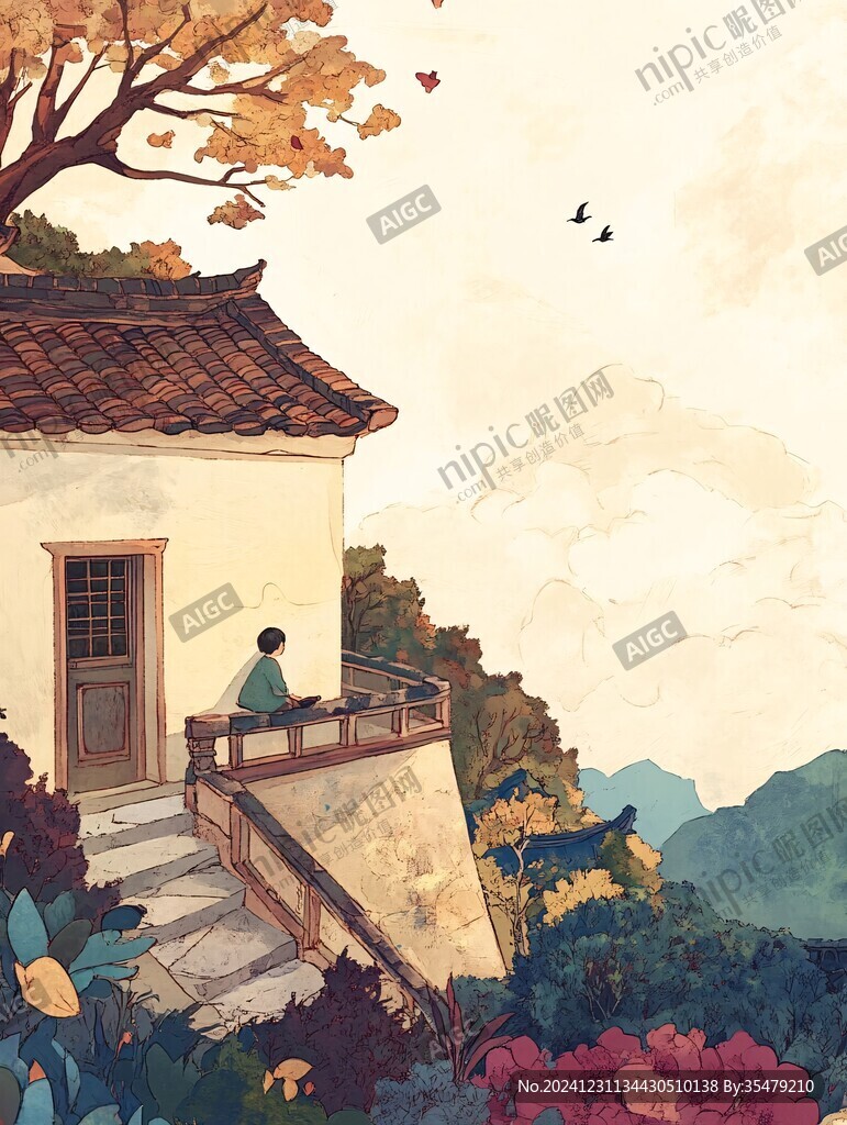 登高賞菊旅行插畫