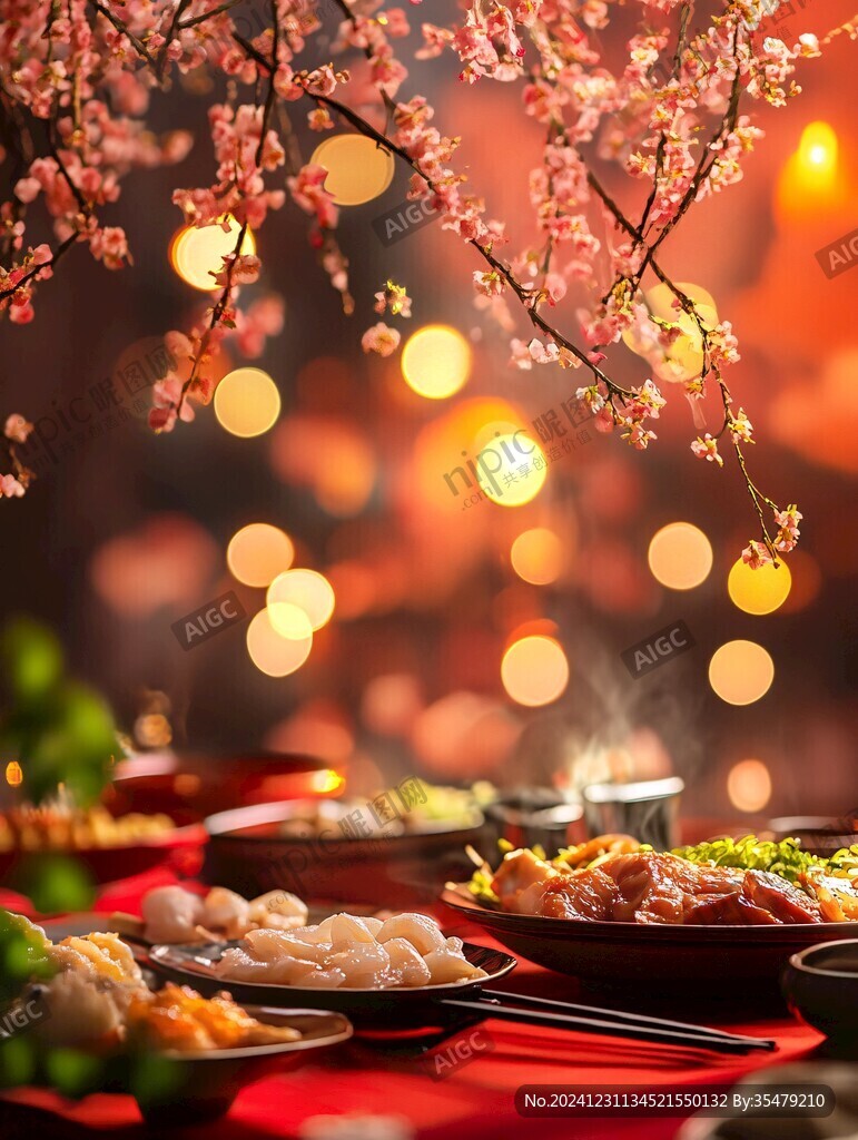 新年喜慶氛圍美食背景