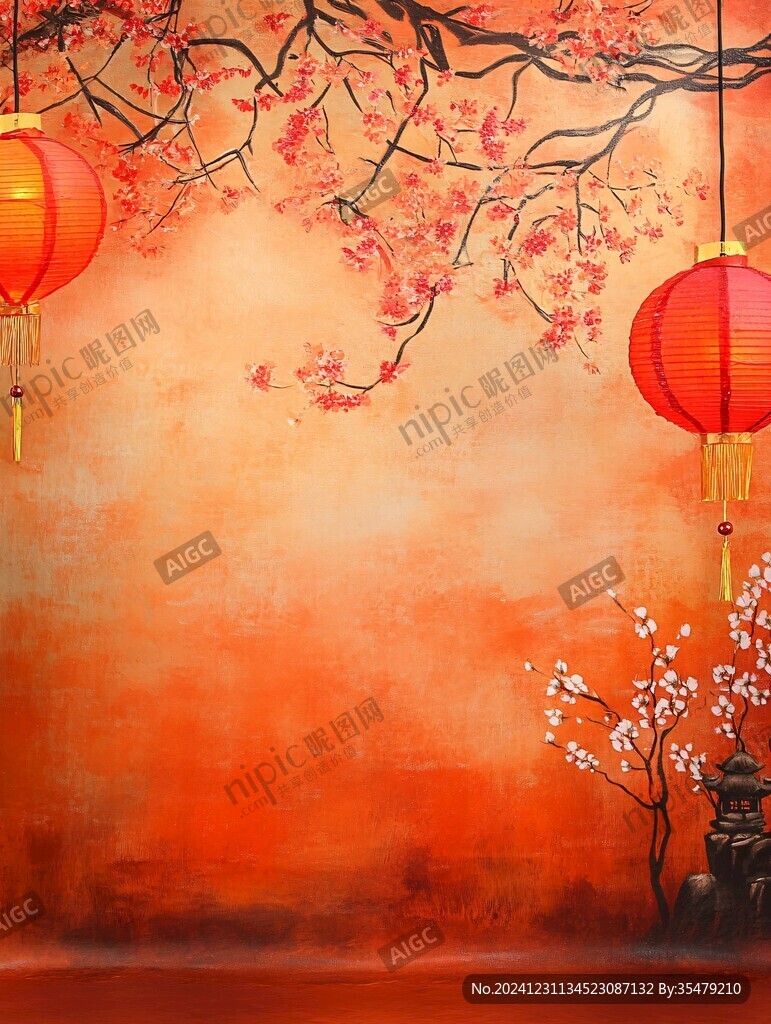 古風紅墻壁紙