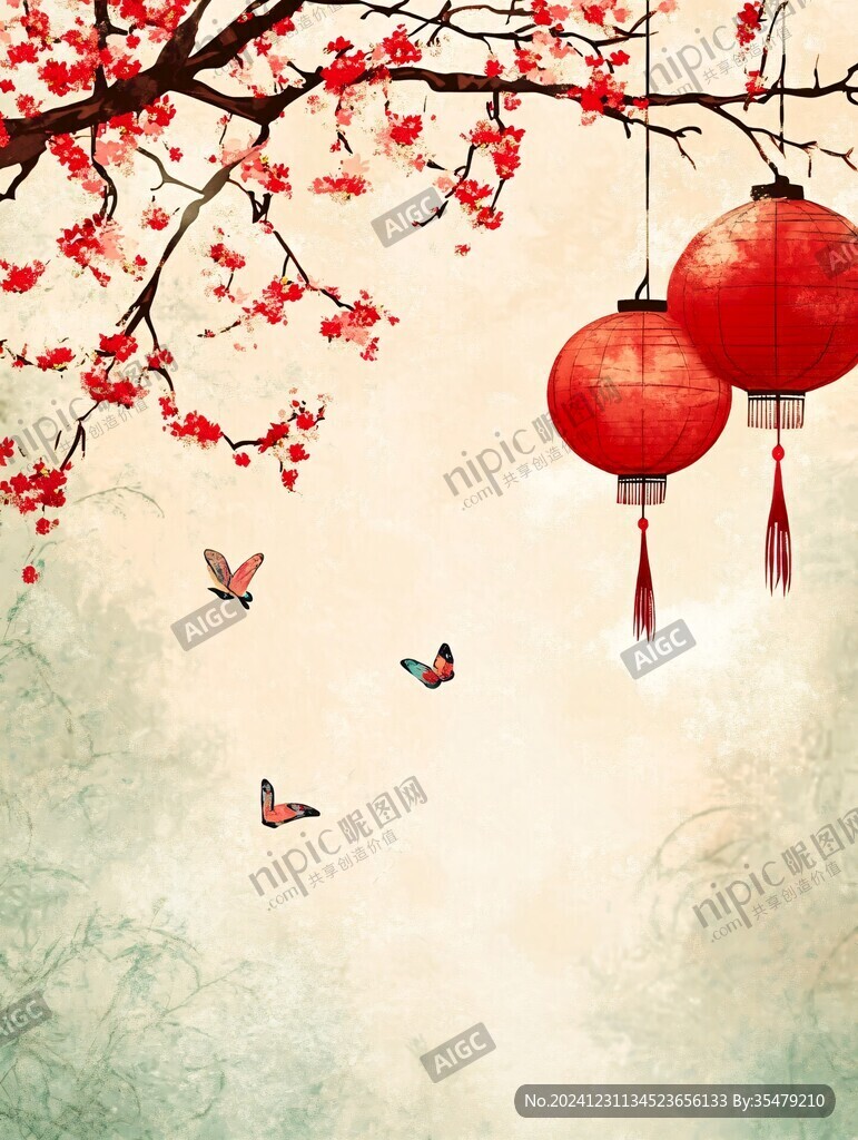 燈籠梅花背景圖
