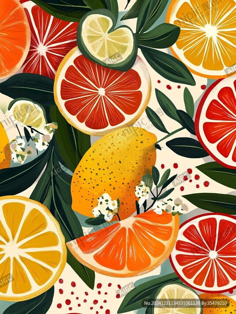 幾何水果插畫