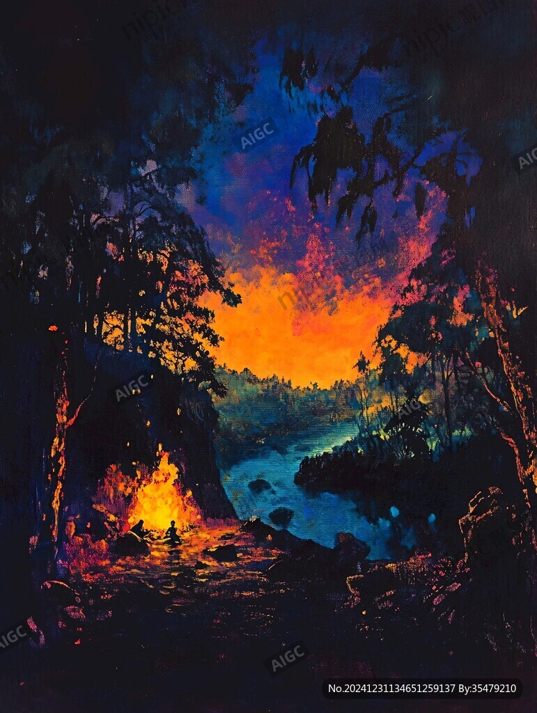 夜景油畫