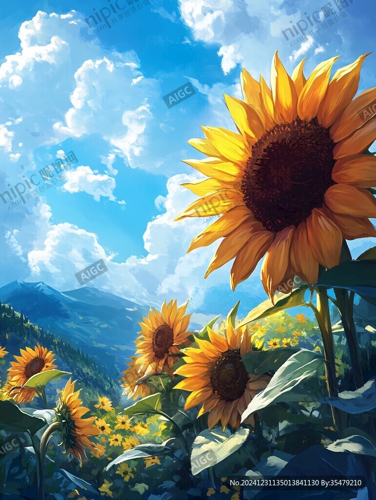 高清手繪太陽花向日葵