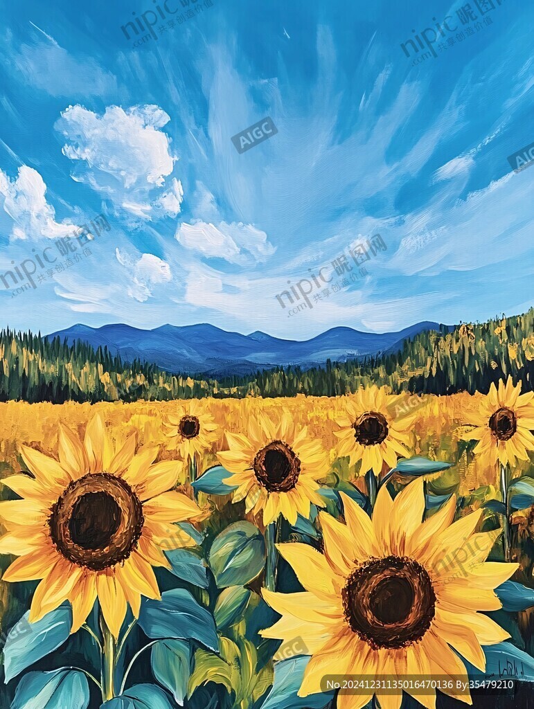 手繪花海向日葵