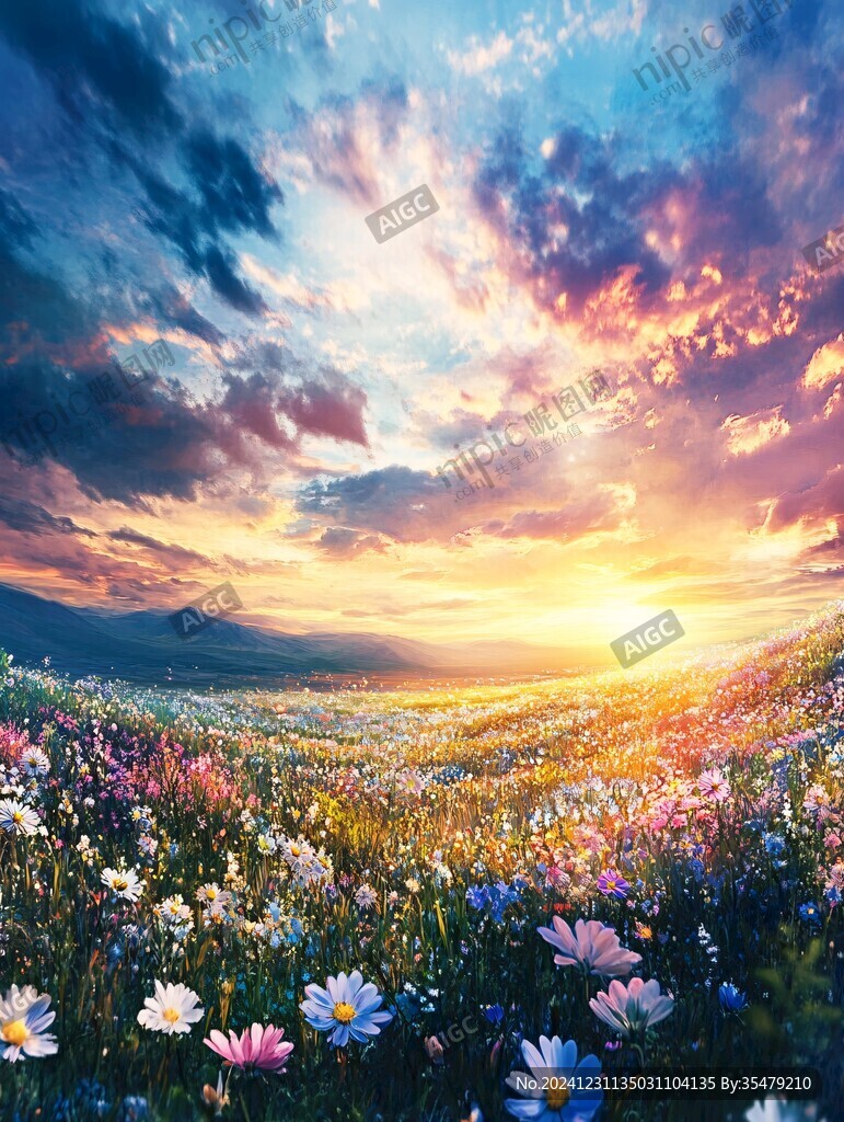 唯美夕陽花海