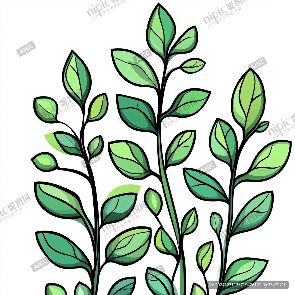 手繪綠葉植物