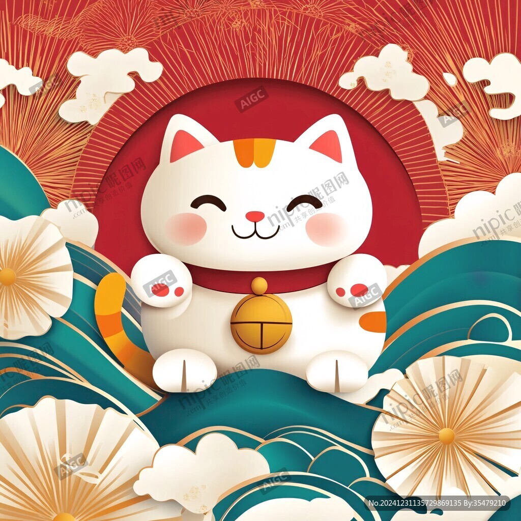 招財貓文創插畫