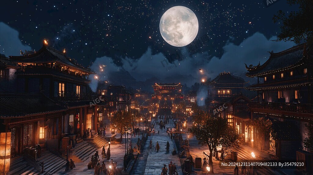 古代街道夜景