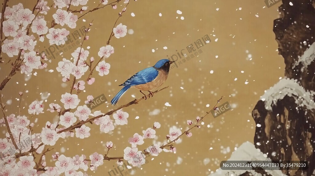 梅花花鳥(niǎo)背景墻藍(lán)鵲