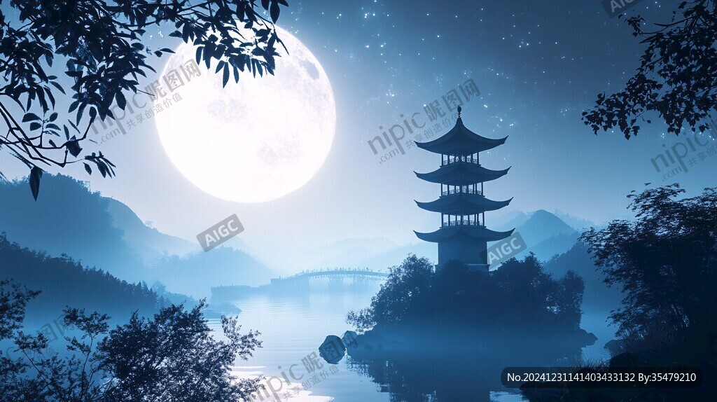 虎溪夜月景點插畫