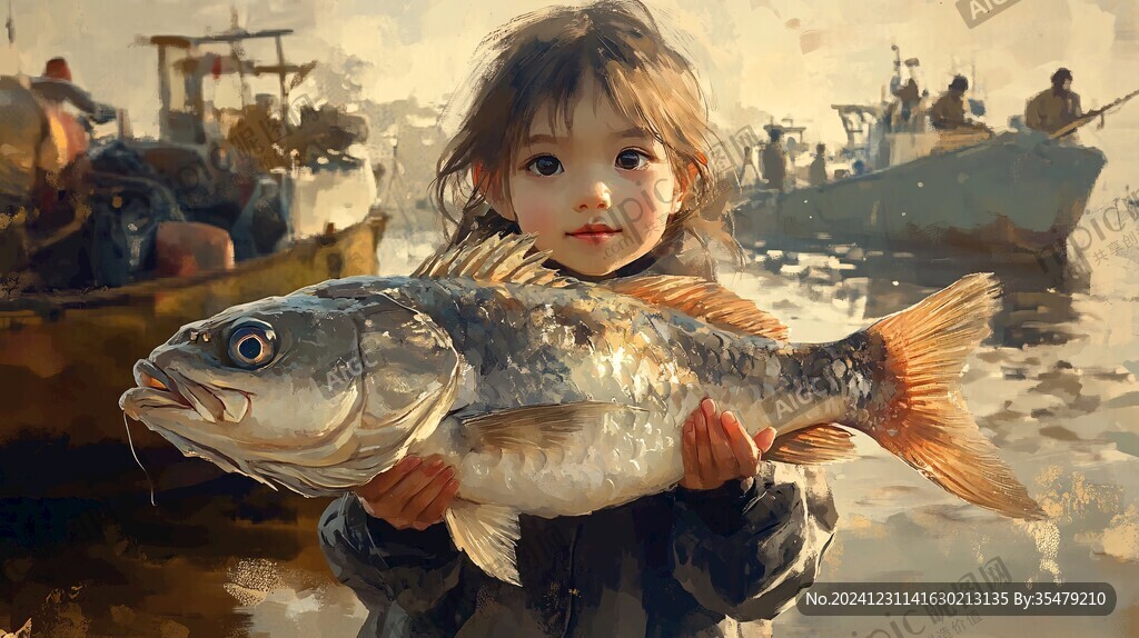 捧著魚的小孩