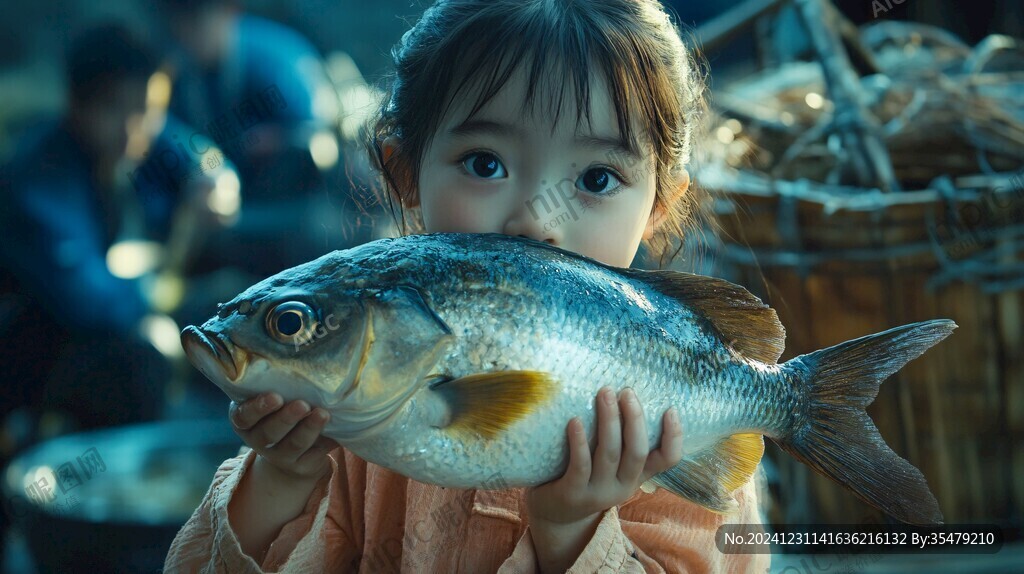抱魚兒童