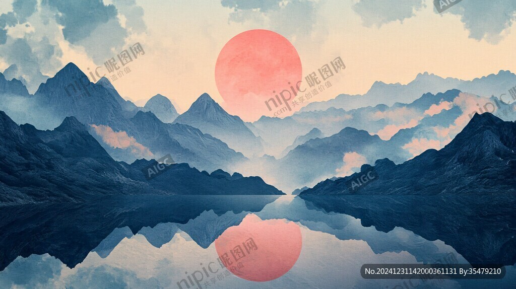 紅日水墨山水