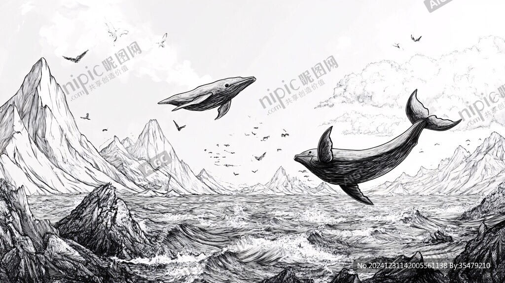 手繪鯨魚背景圖