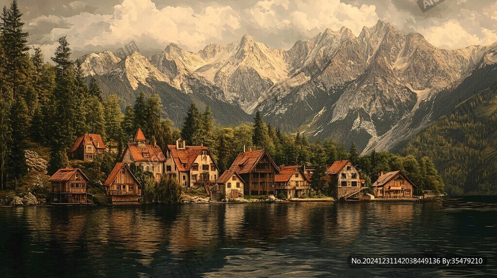 歐式小鎮(zhèn)湖景